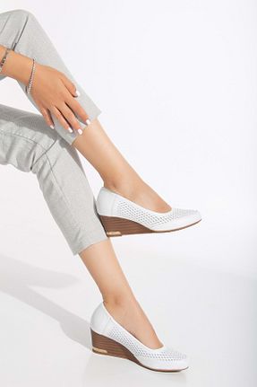 کفش پاشنه بلند پر سفید زنانه پاشنه متوسط (5-9 سانتی متر) ANALİN SHOES - کد 844059099