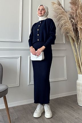 ست بالاتنه و پائین تنه حجاب سرمه ای زنانه رگولار InStyle - کد 870036985