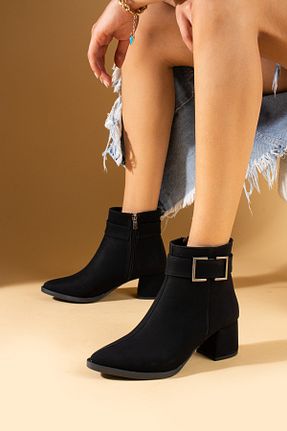 بوت / نیم بوت مشکی زنانه چرم مصنوعی Pembe Potin - کد 870048395