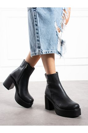 بوت / نیم بوت مشکی زنانه چرم مصنوعی Alemdar Shoes - کد 870065090