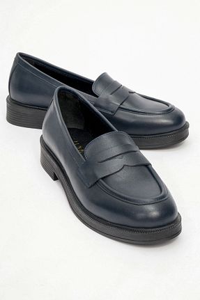 کفش لوفر سرمه ای زنانه چرم خالص luvishoes - کد 870062052