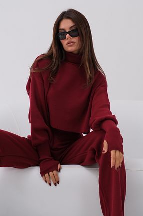 ست بالاتنه و پائین تنه زرشکی زنانه تریکو 4S1B FASHION - کد 870100583