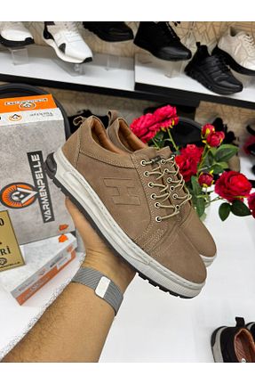 کفش اسنیکر بژ مردانه چرم اصل SPORT SHOES CENTER - کد 870137327