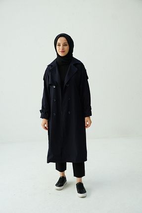 مانتو بلند حجاب سرمه ای زنانه BARCHA CHİC - کد 870140204