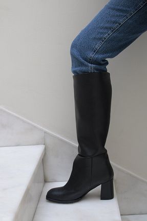 چکمه مشکی زنانه چرم مصنوعی Haffhane - کد 868441615