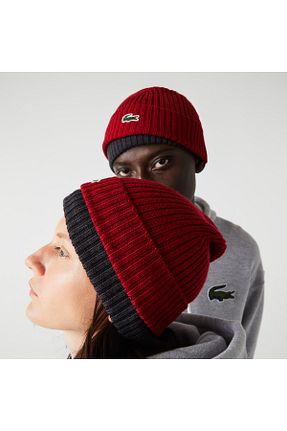 کلاه پشمی زرشکی زنانه اکریلیک Lacoste - کد 464897963