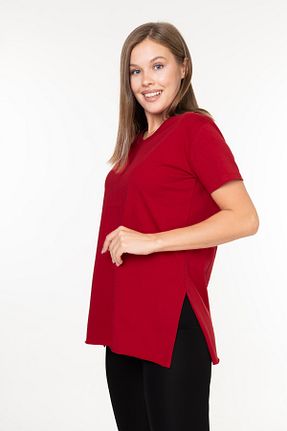 تیشرت زرشکی زنانه Asimetrik Tight Lady - کد 870200664