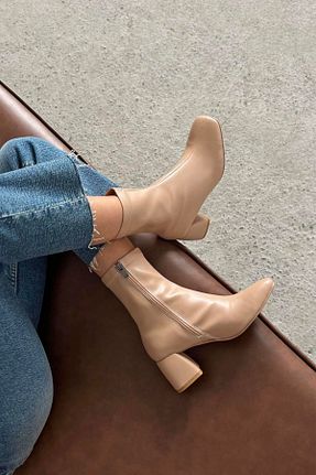 بوت / نیم بوت بژ زنانه چرم مصنوعی Demashoes - کد 870236799