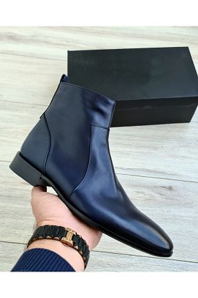 بوت / نیم بوت سرمه ای مردانه چرم خالص Özel Yapım - کد 870240764