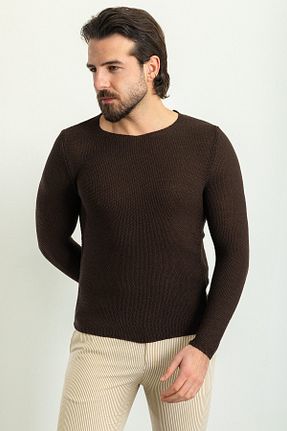 پلیور قهوه ای مردانه ساده Mcr - کد 686980028