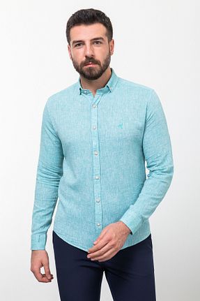 پیراهن فیروزه ای مردانه اسلیم فیت Mcr - کد 637245416