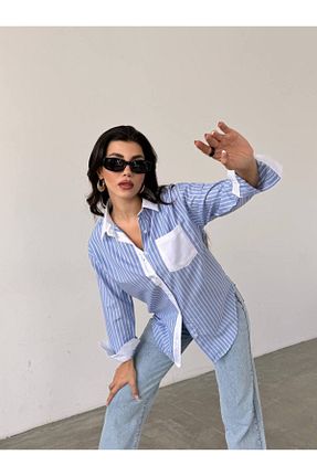 پیراهن آبی زنانه اورسایز FashionART - کد 854675894