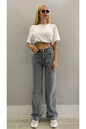 شلوار جین طوسی زنانه پاچه گشاد BEES JEANS - کد 870409422