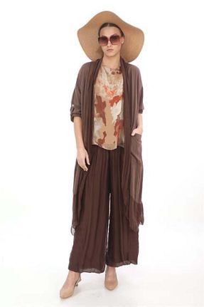 ست بالاتنه و پائین تنه قهوه ای زنانه بافتنی EREN STYLE - کد 870408907