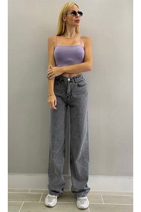 شلوار جین طوسی زنانه پاچه گشاد BEES JEANS - کد 870409422