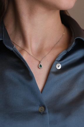 گردنبند نقره سبز زنانه 925 عیار Kiriş Gümüş - کد 845824902