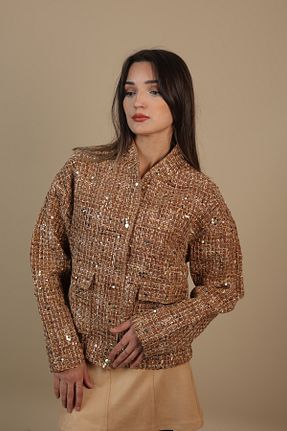 کاپشن قهوه ای زنانه پولک دوزی ALPARYA - کد 868254865