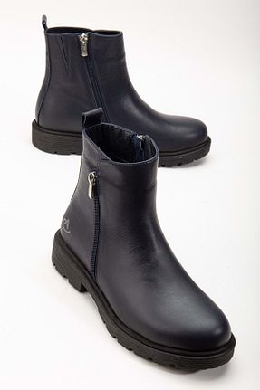 بوت / نیم بوت سرمه ای زنانه چرم خالص ANALİN SHOES - کد 854440302