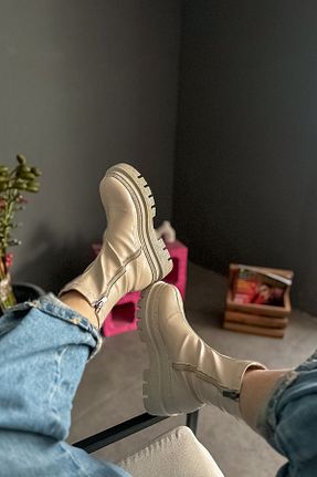 بوت / نیم بوت بژ زنانه چرم مصنوعی SHOEBELLAS - کد 870511585