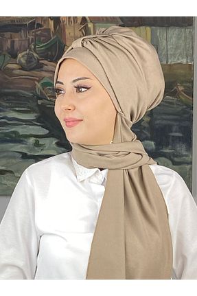 روسری بژ کرپ BUTİKAMBAR - کد 870649573