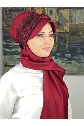 روسری زرشکی پنبه پلی استر BUTİKAMBAR - کد 870647459