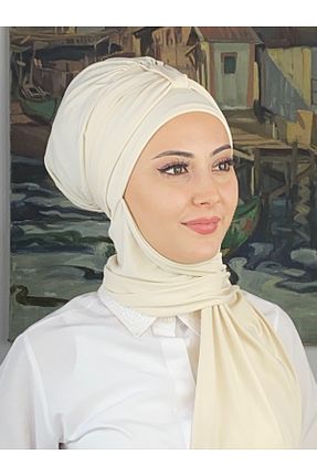 روسری بژ کرپ BUTİKAMBAR - کد 870649433