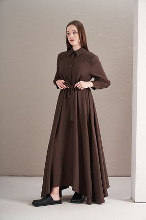 لباس حجاب قهوه ای زنانه اورسایز Mevra - کد 870783494