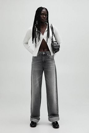 شلوار جین طوسی زنانه پاچه ساده Pull & Bear - کد 870778519
