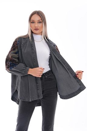 کیمونو و کافتان طوسی زنانه جین MODAJİN - کد 870827004