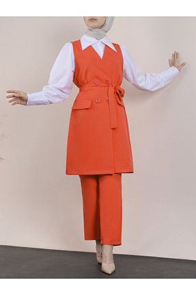 ست بالاتنه و پائین تنه نارنجی زنانه بافتنی MADAMECİCİ - کد 870828167