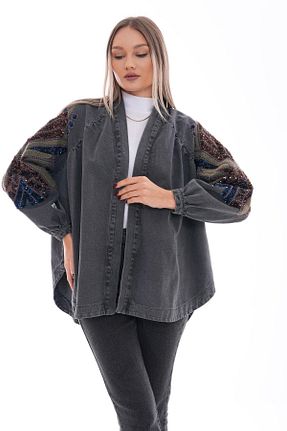 کیمونو و کافتان طوسی زنانه جین MODAJİN - کد 870827004