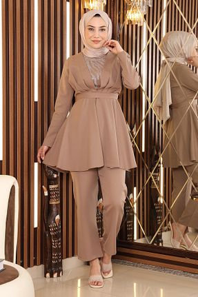 ست بالاتنه و پائین تنه حجاب قهوه ای زنانه رگولار ModaMihram - کد 722810091