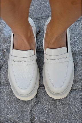 کفش لوفر بژ زنانه چرم خالص SİBA SHOES - کد 871316098