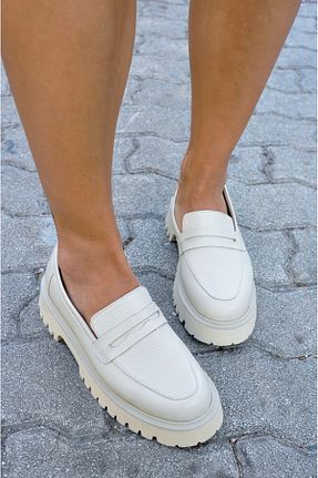 کفش لوفر بژ زنانه چرم خالص SİBA SHOES - کد 871316098