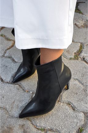 بوت / نیم بوت مشکی زنانه چرم مصنوعی SİBA SHOES - کد 870928361