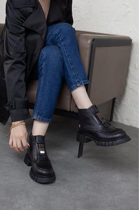 بوت / نیم بوت مشکی زنانه چرم خالص Mammamia - کد 870935070
