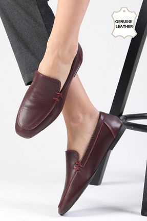 کفش لوفر زرشکی زنانه چرم خالص Mio Gusto - کد 863845912