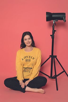 ست لباس راحتی زرد زنانه طرح دار Sude HOMEWEAR - کد 871007356