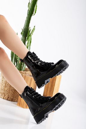 بوت / نیم بوت مشکی زنانه چرم لاکی Abay Shoes - کد 871120998