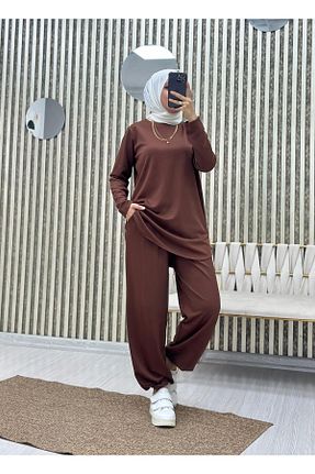 ست گرمکن حجاب قهوه ای زنانه Relaxed Moda Krash - کد 871065537