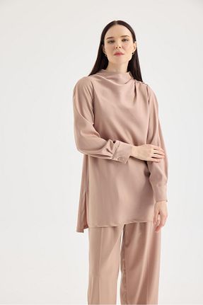 بلوز حجاب قهوه ای زنانه اورسایز Garzia İtalia - کد 871076839