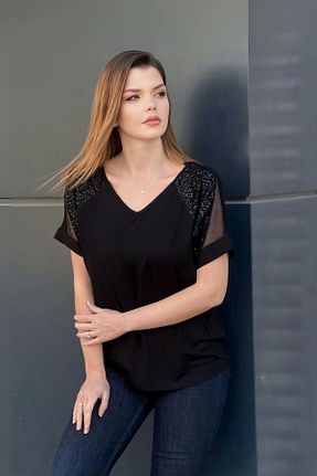 بلوز سایز بزرگ مشکی زنانه سایز بزرگ aytemas - کد 828584601