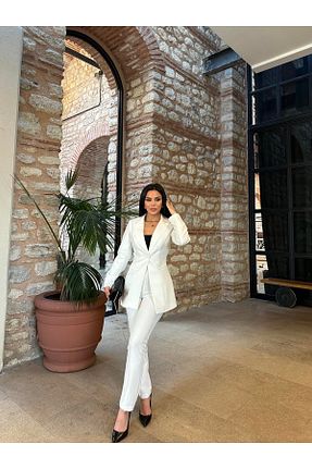 کت و شلوار سفید زنانه یقه کتی Bella Breeze - کد 871376818