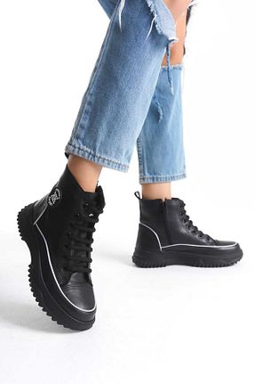 بوت / نیم بوت مشکی زنانه چرم مصنوعی ND Shoes - کد 871204285