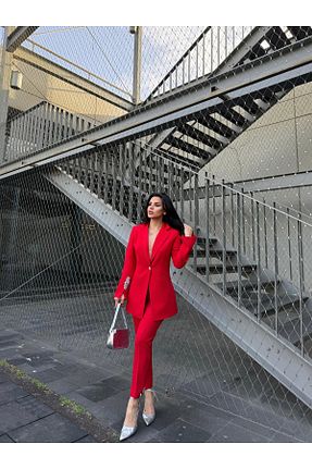 کت و شلوار قرمز زنانه یقه کتی Bella Breeze - کد 871376142