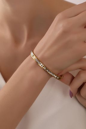 دستبند استیل (فولاد) طلائی زنانه روکش طلا mossomia - کد 785243467