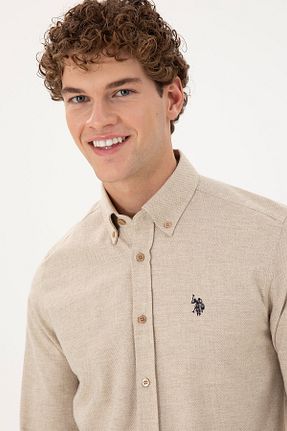 پیراهن بژ مردانه یقه دکمه دار U.S. Polo Assn. - کد 871284979