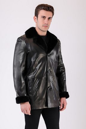 پالتو پشمی مشکی مردانه رگولار Leather Club - کد 871416060