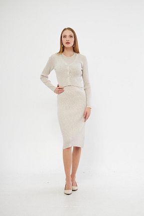 ست بالاتنه و پائین تنه طوسی زنانه تریکو Irmak Kerekli - کد 869834543