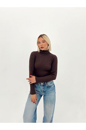 بلوز قهوه ای زنانه ساده AFROGİYİM - کد 869840953